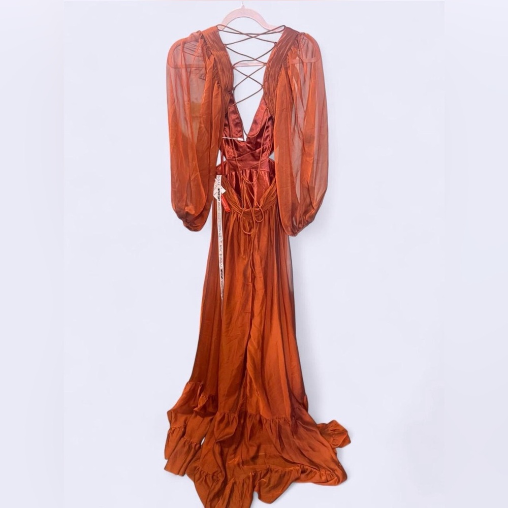Mac Duggal Rust Lace-Up Back Maxi Dress - Picture 3 of 3